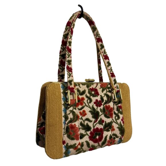 Vintage 1960's Lou Taylor Tapestry Carpet Bag Purse  Attached Mirror Inside - Picture 2 of 11